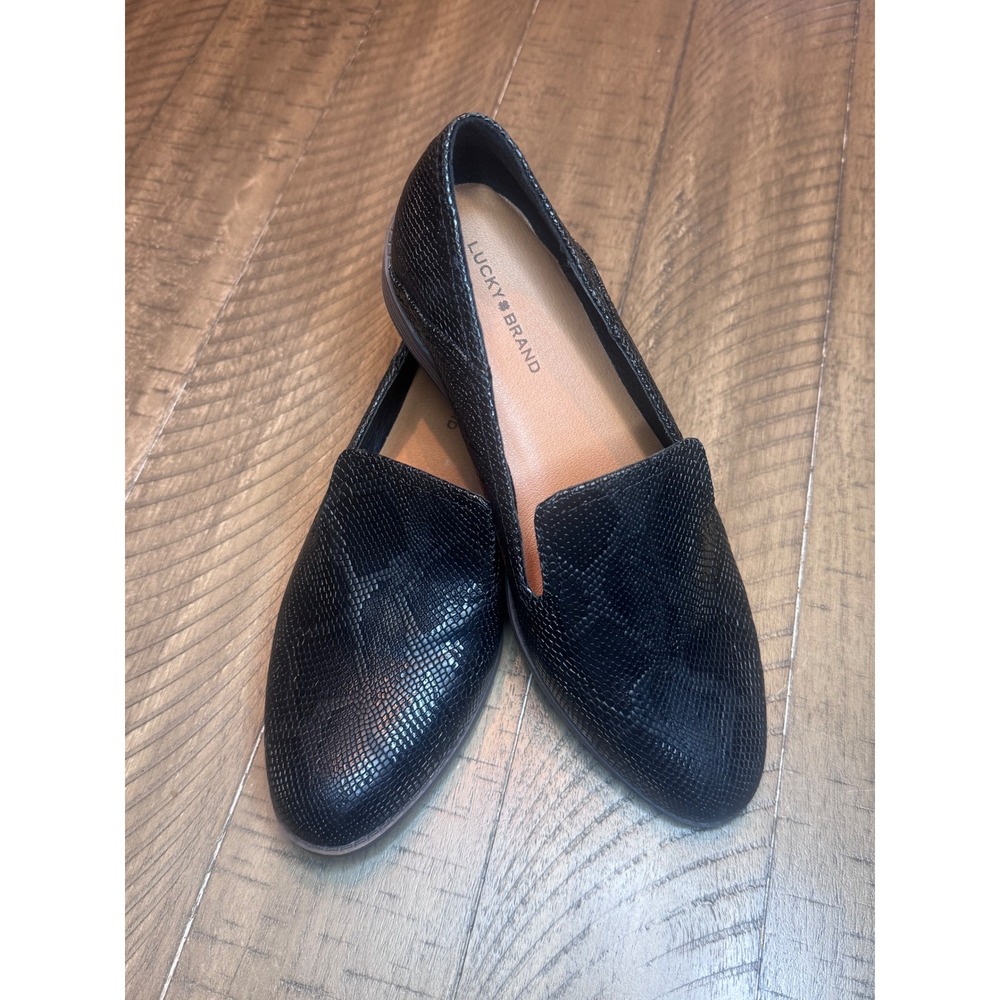 Lucky Brand Ivelina Black Snakeskin Embossed Leather Loafers Flats Mens 8.5M